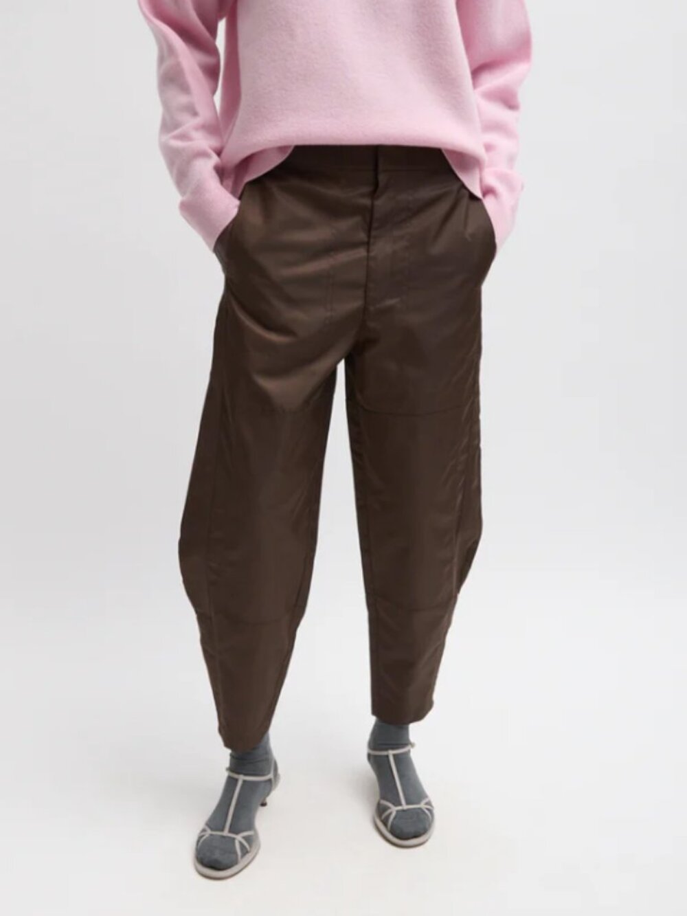 Tibi Eco Nylon Colt Trouser Brown NWT Size 12S Water Repellent Jodhpur